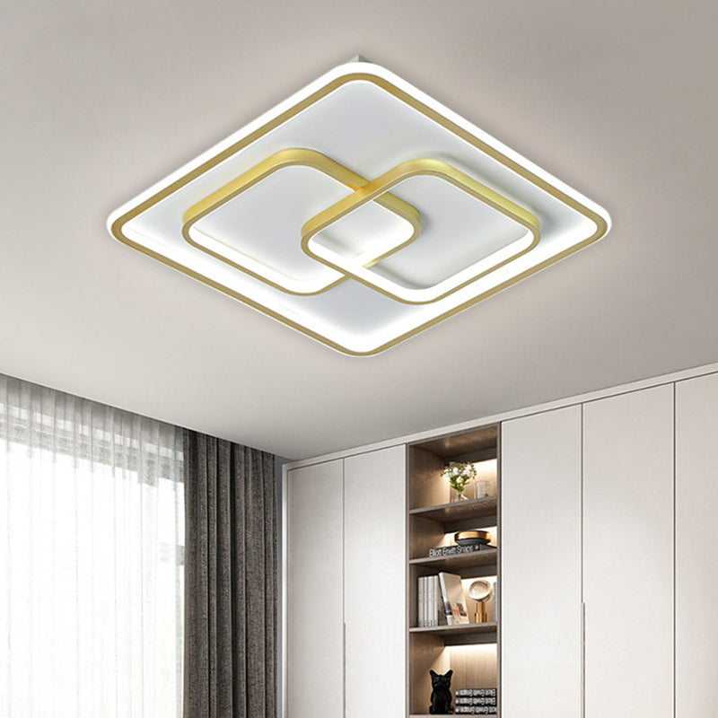 Black/Gold Square Flush Mount Lamp Modernist LED Metallic Ceiling Fixture in Warm/White Light, 16.5"/20.5" W Gold Clearhalo 'Ceiling Lights' 'Close To Ceiling Lights' 'Close to ceiling' 'Flush mount' Lighting' 1637171