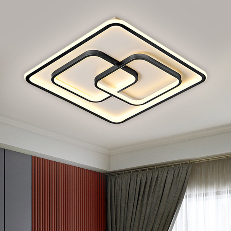 Black/Gold Square Flush Mount Lamp Modernist LED Metallic Ceiling Fixture in Warm/White Light, 16.5"/20.5" W Black Clearhalo 'Ceiling Lights' 'Close To Ceiling Lights' 'Close to ceiling' 'Flush mount' Lighting' 1637176