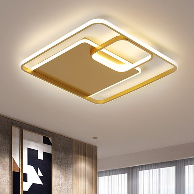 Square Flush Mount Lighting Minimalism Iron Black/Gold LED Ceiling Fixture in Warm/White Light, 17"/21" W Gold Clearhalo 'Ceiling Lights' 'Close To Ceiling Lights' 'Close to ceiling' 'Flush mount' Lighting' 1637180