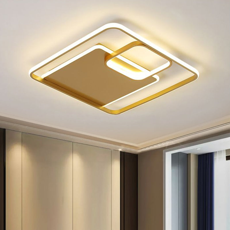 Square Flush Mount Lighting Minimalism Iron Black/Gold LED Ceiling Fixture in Warm/White Light, 17"/21" W Clearhalo 'Ceiling Lights' 'Close To Ceiling Lights' 'Close to ceiling' 'Flush mount' Lighting' 1637181