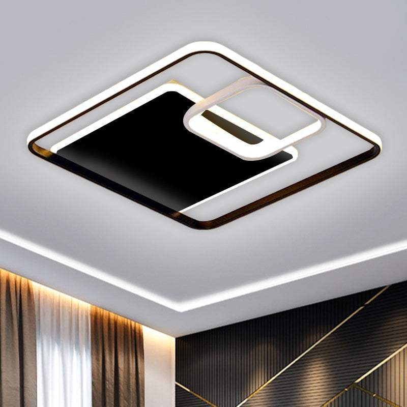 Square Flush Mount Lighting Minimalism Iron Black/Gold LED Ceiling Fixture in Warm/White Light, 17"/21" W Black Clearhalo 'Ceiling Lights' 'Close To Ceiling Lights' 'Close to ceiling' 'Flush mount' Lighting' 1637185