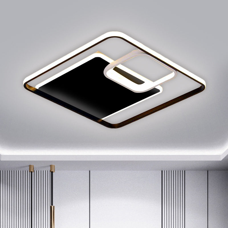 Square Flush Mount Lighting Minimalism Iron Black/Gold LED Ceiling Fixture in Warm/White Light, 17"/21" W Clearhalo 'Ceiling Lights' 'Close To Ceiling Lights' 'Close to ceiling' 'Flush mount' Lighting' 1637186