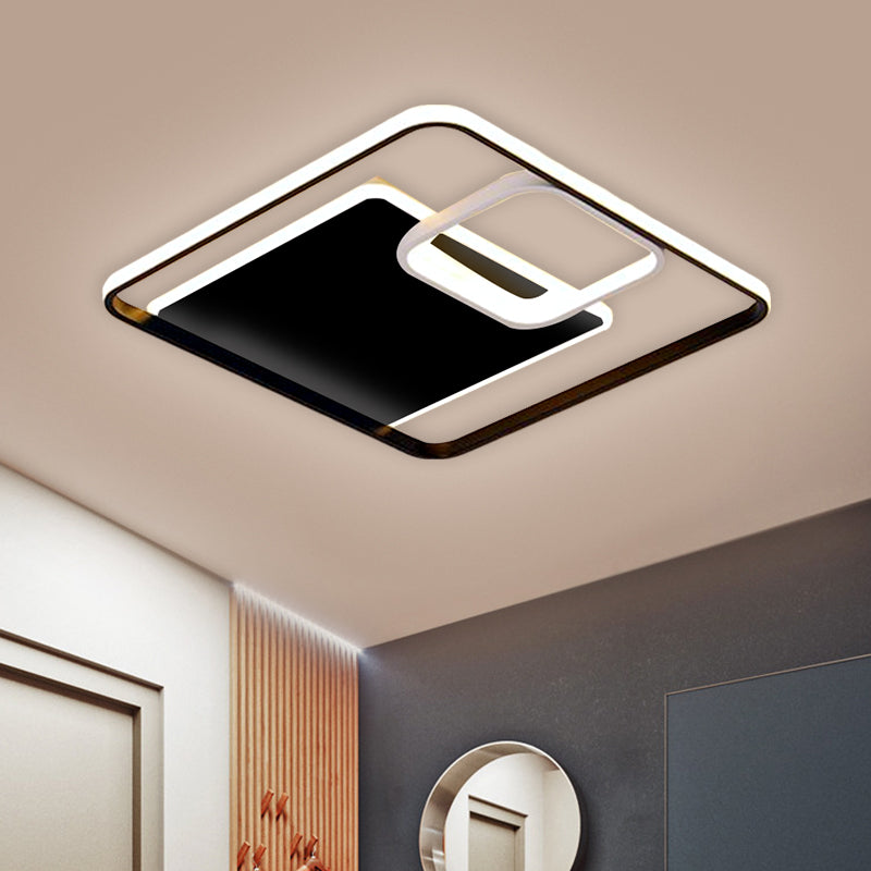 Square Flush Mount Lighting Minimalism Iron Black/Gold LED Ceiling Fixture in Warm/White Light, 17"/21" W Clearhalo 'Ceiling Lights' 'Close To Ceiling Lights' 'Close to ceiling' 'Flush mount' Lighting' 1637187