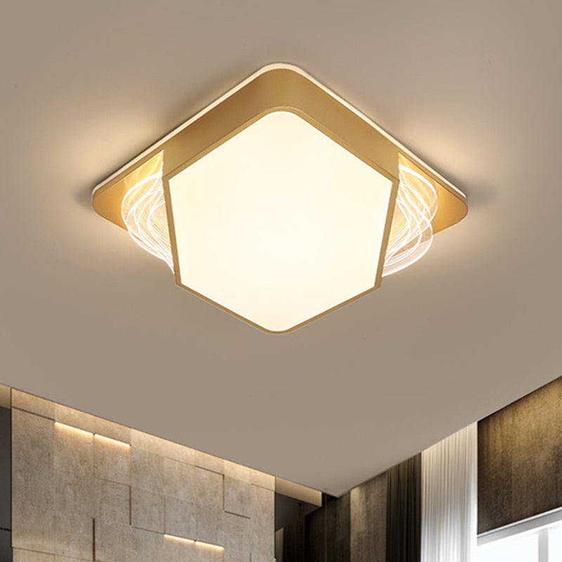 Gold Rectangle/Square Ceiling Flush Contemporary LED Metallic Flush Mount Fixture in Warm/White Light, 18"/21.5"/35.5" Width Gold Clearhalo 'Ceiling Lights' 'Close To Ceiling Lights' 'Close to ceiling' 'Flush mount' Lighting' 1637189