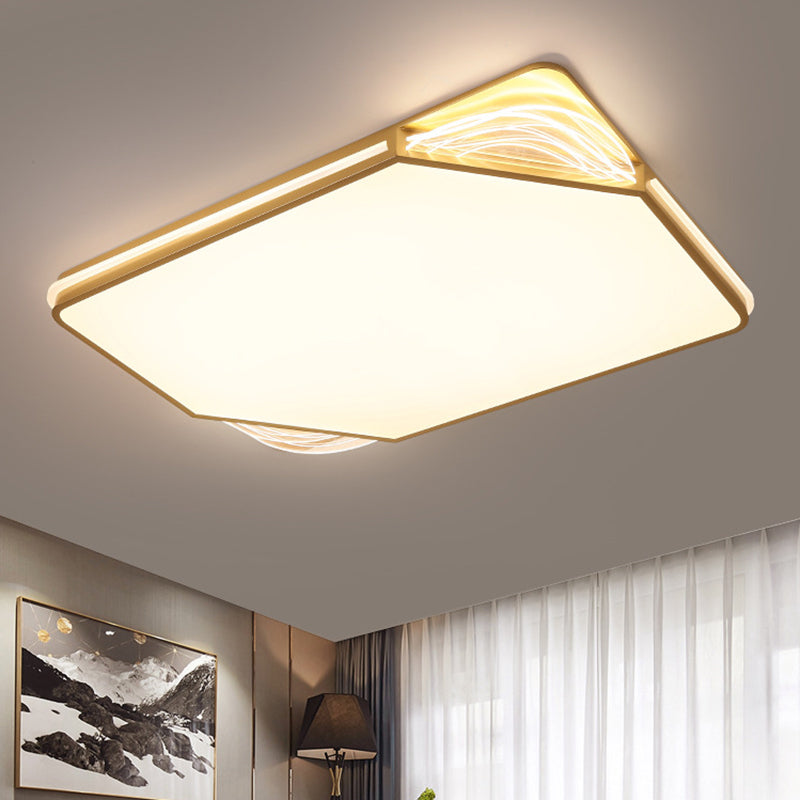 Gold Rectangle/Square Ceiling Flush Contemporary LED Metallic Flush Mount Fixture in Warm/White Light, 18"/21.5"/35.5" Width Gold 35.5" Clearhalo 'Ceiling Lights' 'Close To Ceiling Lights' 'Close to ceiling' 'Flush mount' Lighting' 1637194