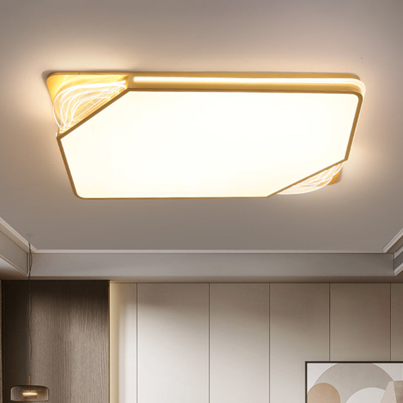 Gold Rectangle/Square Ceiling Flush Contemporary LED Metallic Flush Mount Fixture in Warm/White Light, 18"/21.5"/35.5" Width Clearhalo 'Ceiling Lights' 'Close To Ceiling Lights' 'Close to ceiling' 'Flush mount' Lighting' 1637195