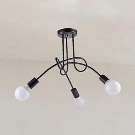 3/5-Head Ceiling Flush Mount with Twist Arm Metal Retro Stylish Kitchen Semi Flush Mount Lighting in Black/White Clearhalo 'Ceiling Lights' 'Close To Ceiling Lights' 'Close to ceiling' 'Semi-flushmount' Lighting' 16372