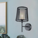 Single Light Wall Mount Lamp Farmhouse Cone Frame Metallic Wall Sconce Lighting with Cylinder Opal Glass Shade in Black Clearhalo 'Art deco wall lights' 'Cast Iron' 'Glass' 'Industrial wall lights' 'Industrial' 'Middle century wall lights' 'Modern' 'Rustic wall lights' 'Tiffany' 'Traditional wall lights' 'Wall Lamps & Sconces' 'Wall Lights' Lighting' 1637206