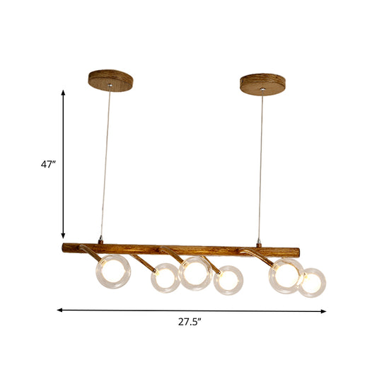 Branching Dining Hall Drop Pendant Industrial Wooden 6/8-Head Brown Island Chandelier with Modo Clear Glass Shade Clearhalo 'Ceiling Lights' 'Island Lights' Lighting' 1637212