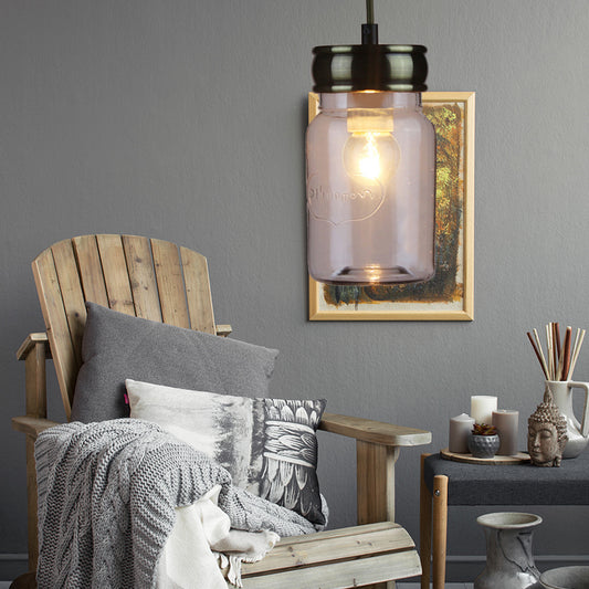 One-Light Jar-Shaped Ceiling Pendant Light Vintage Black Clear Glass Hanging Lamp for Indoor Black Clearhalo 'Ceiling Lights' 'Glass shade' 'Glass' 'Industrial Pendants' 'Industrial' 'Middle Century Pendants' 'Pendant Lights' 'Pendants' 'Tiffany' Lighting' 163722