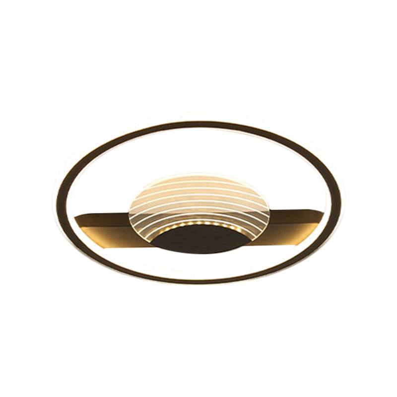 Minimalism Circle and Line Ceiling Lamp Metallic 16"/19.5" W LED Bedroom Flush Mount Fixture in Black/Gold, Warm/White Light Clearhalo 'Ceiling Lights' 'Close To Ceiling Lights' 'Close to ceiling' 'Flush mount' Lighting' 1637234