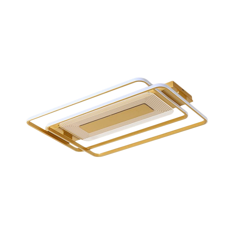 2-Rectangle/Square Flush Mount Lamp Nordic Metal 16.5"/20.5"/35.5" Wide LED Gold Ceiling Lighting, Warm/White Light Clearhalo 'Ceiling Lights' 'Close To Ceiling Lights' 'Close to ceiling' 'Flush mount' Lighting' 1637247