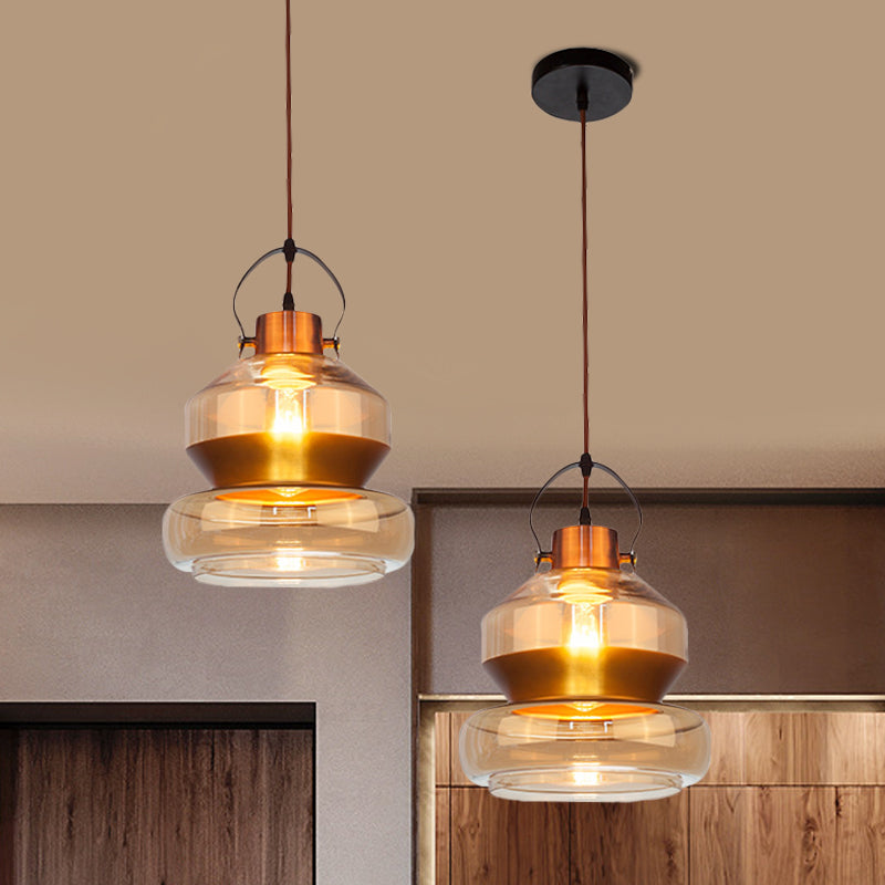 Loft Gourd/Schoolhouse/Mushroom Pendant Single Head Amber Glass Hanging Ceiling Lighting for Dining Hall Clearhalo 'Ceiling Lights' 'Glass shade' 'Glass' 'Industrial Pendants' 'Industrial' 'Middle Century Pendants' 'Pendant Lights' 'Pendants' 'Tiffany' Lighting' 1637251