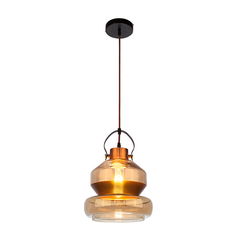 Loft Gourd/Schoolhouse/Mushroom Pendant Single Head Amber Glass Hanging Ceiling Lighting for Dining Hall Clearhalo 'Ceiling Lights' 'Glass shade' 'Glass' 'Industrial Pendants' 'Industrial' 'Middle Century Pendants' 'Pendant Lights' 'Pendants' 'Tiffany' Lighting' 1637252
