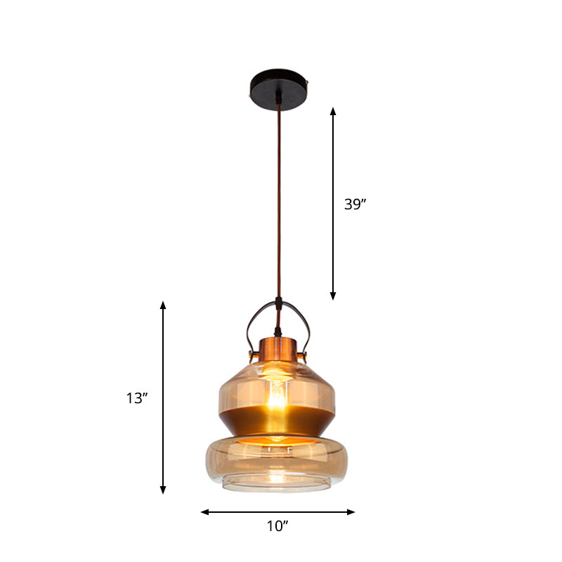 Loft Gourd/Schoolhouse/Mushroom Pendant Single Head Amber Glass Hanging Ceiling Lighting for Dining Hall Clearhalo 'Ceiling Lights' 'Glass shade' 'Glass' 'Industrial Pendants' 'Industrial' 'Middle Century Pendants' 'Pendant Lights' 'Pendants' 'Tiffany' Lighting' 1637253