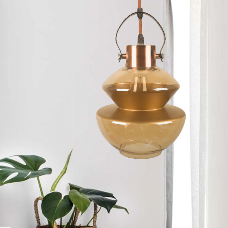Loft Gourd/Schoolhouse/Mushroom Pendant Single Head Amber Glass Hanging Ceiling Lighting for Dining Hall Clearhalo 'Ceiling Lights' 'Glass shade' 'Glass' 'Industrial Pendants' 'Industrial' 'Middle Century Pendants' 'Pendant Lights' 'Pendants' 'Tiffany' Lighting' 1637255