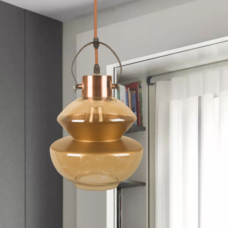 Loft Gourd/Schoolhouse/Mushroom Pendant Single Head Amber Glass Hanging Ceiling Lighting for Dining Hall Clearhalo 'Ceiling Lights' 'Glass shade' 'Glass' 'Industrial Pendants' 'Industrial' 'Middle Century Pendants' 'Pendant Lights' 'Pendants' 'Tiffany' Lighting' 1637256