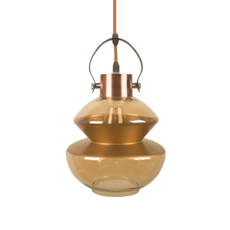 Loft Gourd/Schoolhouse/Mushroom Pendant Single Head Amber Glass Hanging Ceiling Lighting for Dining Hall Clearhalo 'Ceiling Lights' 'Glass shade' 'Glass' 'Industrial Pendants' 'Industrial' 'Middle Century Pendants' 'Pendant Lights' 'Pendants' 'Tiffany' Lighting' 1637257