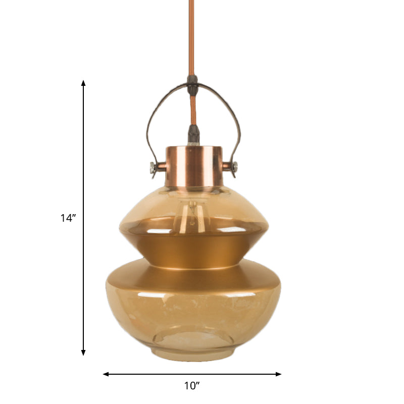 Loft Gourd/Schoolhouse/Mushroom Pendant Single Head Amber Glass Hanging Ceiling Lighting for Dining Hall Clearhalo 'Ceiling Lights' 'Glass shade' 'Glass' 'Industrial Pendants' 'Industrial' 'Middle Century Pendants' 'Pendant Lights' 'Pendants' 'Tiffany' Lighting' 1637258