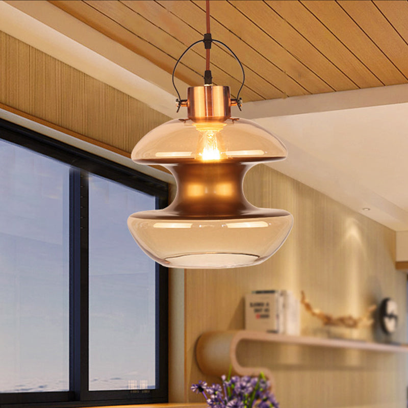 Loft Gourd/Schoolhouse/Mushroom Pendant Single Head Amber Glass Hanging Ceiling Lighting for Dining Hall Clearhalo 'Ceiling Lights' 'Glass shade' 'Glass' 'Industrial Pendants' 'Industrial' 'Middle Century Pendants' 'Pendant Lights' 'Pendants' 'Tiffany' Lighting' 1637260