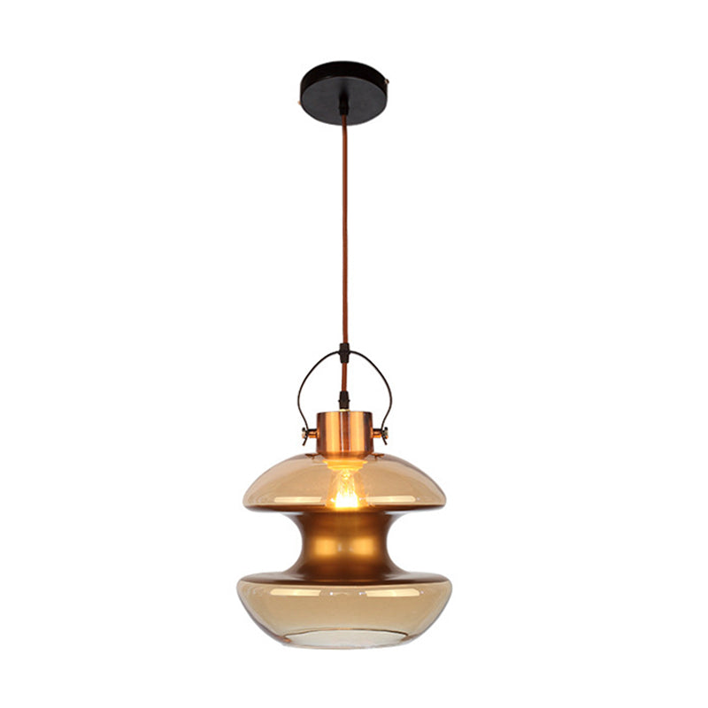 Loft Gourd/Schoolhouse/Mushroom Pendant Single Head Amber Glass Hanging Ceiling Lighting for Dining Hall Clearhalo 'Ceiling Lights' 'Glass shade' 'Glass' 'Industrial Pendants' 'Industrial' 'Middle Century Pendants' 'Pendant Lights' 'Pendants' 'Tiffany' Lighting' 1637261