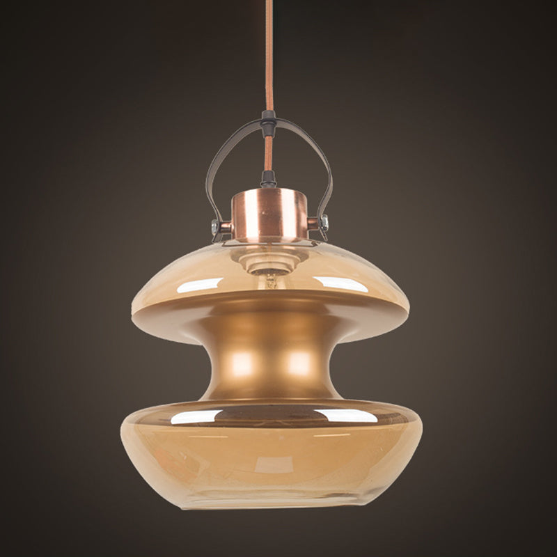 Loft Gourd/Schoolhouse/Mushroom Pendant Single Head Amber Glass Hanging Ceiling Lighting for Dining Hall Clearhalo 'Ceiling Lights' 'Glass shade' 'Glass' 'Industrial Pendants' 'Industrial' 'Middle Century Pendants' 'Pendant Lights' 'Pendants' 'Tiffany' Lighting' 1637262