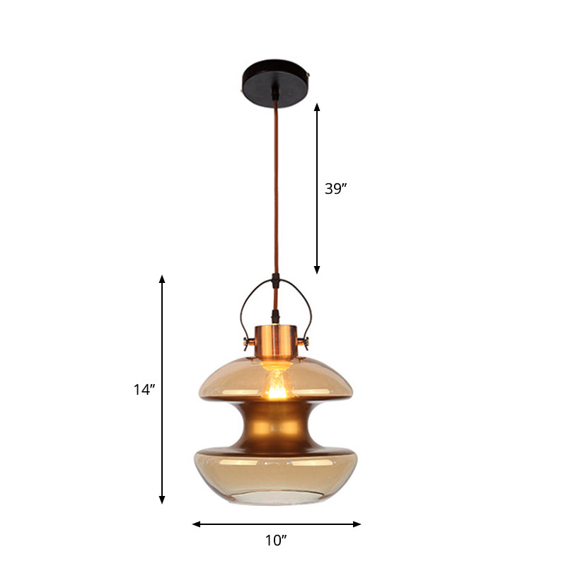 Loft Gourd/Schoolhouse/Mushroom Pendant Single Head Amber Glass Hanging Ceiling Lighting for Dining Hall Clearhalo 'Ceiling Lights' 'Glass shade' 'Glass' 'Industrial Pendants' 'Industrial' 'Middle Century Pendants' 'Pendant Lights' 'Pendants' 'Tiffany' Lighting' 1637263