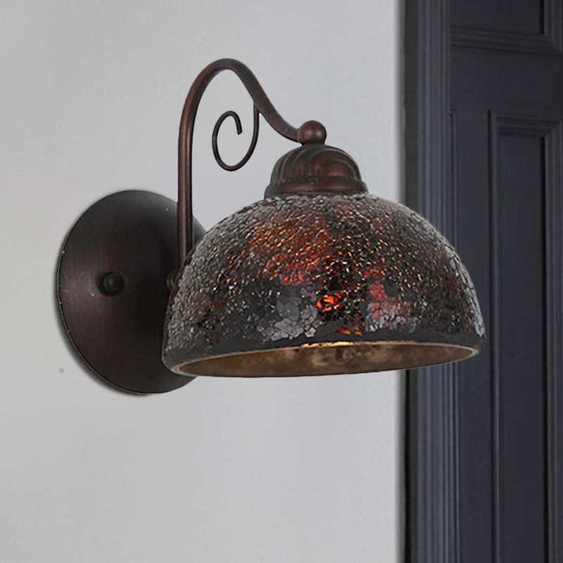 Antique Dome Shape Sconce Lamp Single Bulb Metal Curvy Arm Wall Lighting Idea in Rust Clearhalo 'Art deco wall lights' 'Cast Iron' 'Glass' 'Industrial wall lights' 'Industrial' 'Middle century wall lights' 'Modern' 'Rustic wall lights' 'Tiffany' 'Traditional wall lights' 'Wall Lamps & Sconces' 'Wall Lights' Lighting' 1637282
