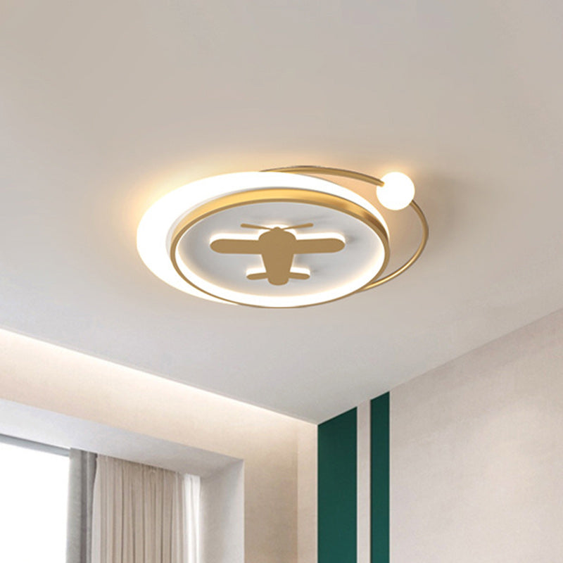 Circular Children Room Ceiling Mounted Fixture Metallic LED Flush Mount Lamp in Gold with Plane/Heart/Dolphin Pattern Clearhalo 'Ceiling Lights' 'Close To Ceiling Lights' 'Close to ceiling' 'Flush mount' Lighting' 1637312