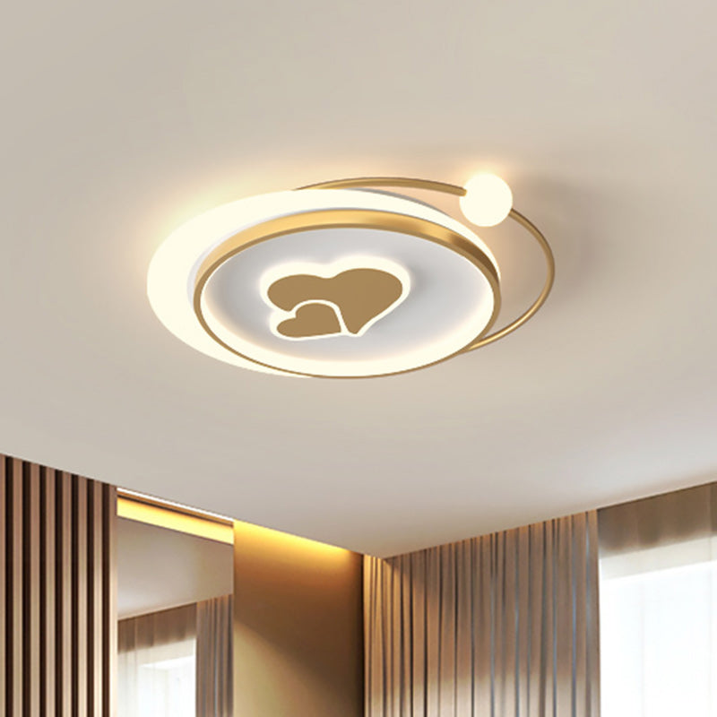 Circular Children Room Ceiling Mounted Fixture Metallic LED Flush Mount Lamp in Gold with Plane/Heart/Dolphin Pattern Clearhalo 'Ceiling Lights' 'Close To Ceiling Lights' 'Close to ceiling' 'Flush mount' Lighting' 1637317