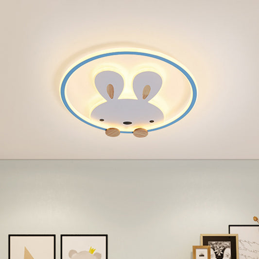 Pink/Yellow/Blue Round Flush Light Fixture Simple LED Metallic Flush Ceiling Light with Rabbit Pattern Blue Clearhalo 'Ceiling Lights' 'Close To Ceiling Lights' 'Close to ceiling' 'Flush mount' Lighting' 1637325