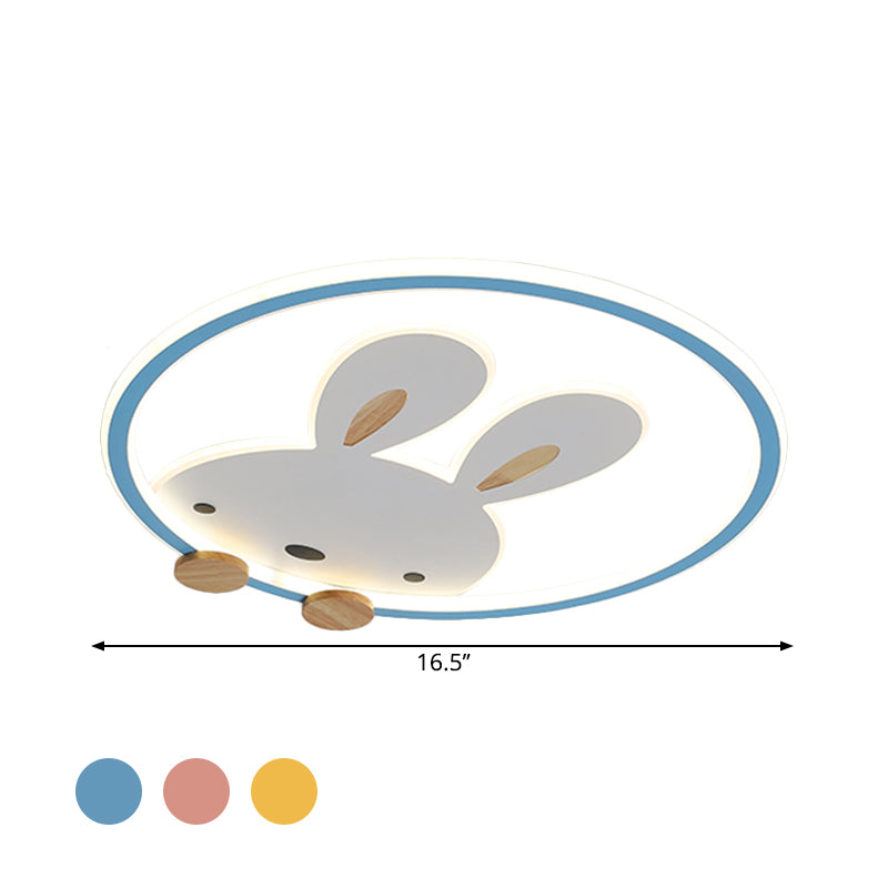 Pink/Yellow/Blue Round Flush Light Fixture Simple LED Metallic Flush Ceiling Light with Rabbit Pattern Clearhalo 'Ceiling Lights' 'Close To Ceiling Lights' 'Close to ceiling' 'Flush mount' Lighting' 1637328