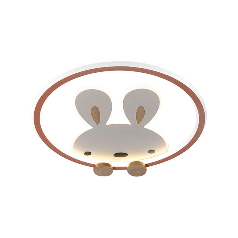 Pink/Yellow/Blue Round Flush Light Fixture Simple LED Metallic Flush Ceiling Light with Rabbit Pattern Clearhalo 'Ceiling Lights' 'Close To Ceiling Lights' 'Close to ceiling' 'Flush mount' Lighting' 1637332