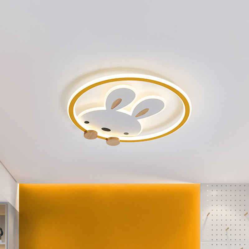 Pink/Yellow/Blue Round Flush Light Fixture Simple LED Metallic Flush Ceiling Light with Rabbit Pattern Clearhalo 'Ceiling Lights' 'Close To Ceiling Lights' 'Close to ceiling' 'Flush mount' Lighting' 1637334