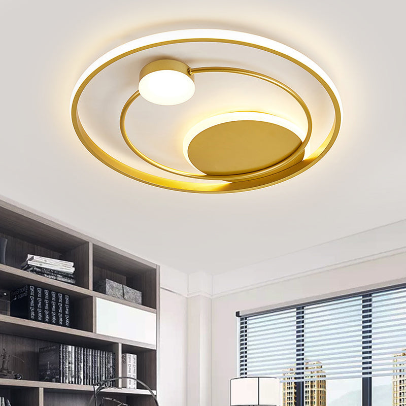 Gold Dual Ring Ceiling Flush Simplicity LED Metallic Flush Mount Lighting, 16.5"/20.5" Wide Gold Clearhalo 'Ceiling Lights' 'Close To Ceiling Lights' 'Close to ceiling' 'Flush mount' Lighting' 1637342