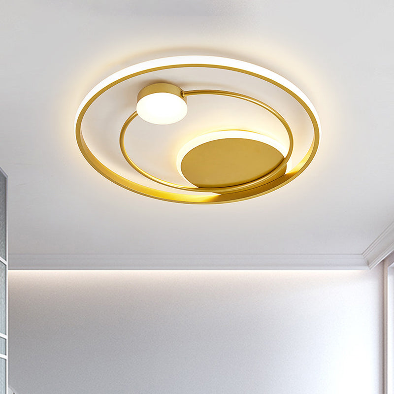 Gold Dual Ring Ceiling Flush Simplicity LED Metallic Flush Mount Lighting, 16.5"/20.5" Wide Clearhalo 'Ceiling Lights' 'Close To Ceiling Lights' 'Close to ceiling' 'Flush mount' Lighting' 1637343