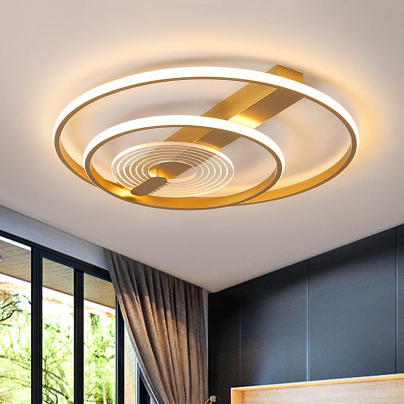 Metal Double Ring Flush Mount Contemporary 16"/19.5" Wide LED Gold Ceiling Lighting, Warm/White Light Gold Clearhalo 'Ceiling Lights' 'Close To Ceiling Lights' 'Close to ceiling' 'Flush mount' Lighting' 1637347