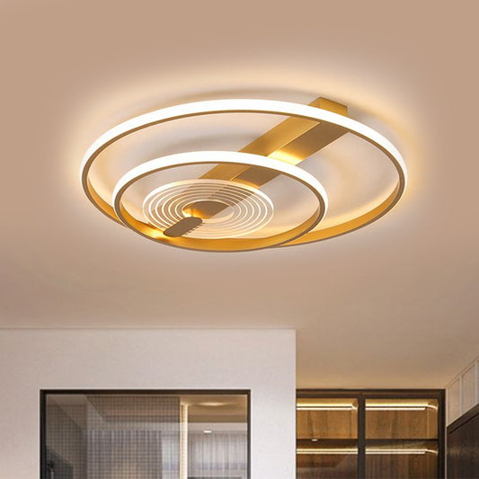 Metal Double Ring Flush Mount Contemporary 16"/19.5" Wide LED Gold Ceiling Lighting, Warm/White Light Clearhalo 'Ceiling Lights' 'Close To Ceiling Lights' 'Close to ceiling' 'Flush mount' Lighting' 1637348