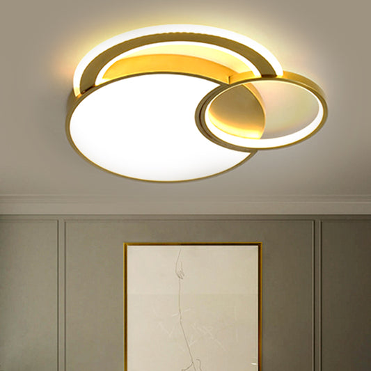 Metallic Interlaced Circle Ceiling Lamp Minimalism LED Gold Flush Mount Lighting in Warm/White Light, 16"/19.5" Width Clearhalo 'Ceiling Lights' 'Close To Ceiling Lights' 'Close to ceiling' 'Flush mount' Lighting' 1637353