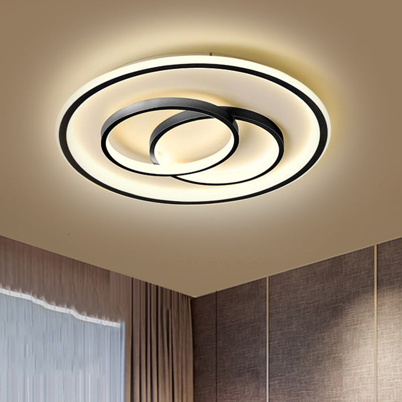 Metallic Crossed Ring Ceiling Fixture Contemporary Black/Gold LED Flush Mount Lighting in Warm/White Light, 16.5"/20.5" W Black Clearhalo 'Ceiling Lights' 'Close To Ceiling Lights' 'Close to ceiling' 'Flush mount' Lighting' 1637362