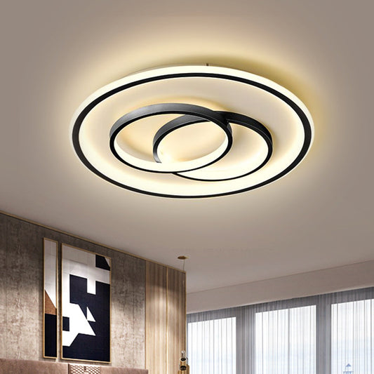 Metallic Crossed Ring Ceiling Fixture Contemporary Black/Gold LED Flush Mount Lighting in Warm/White Light, 16.5"/20.5" W Clearhalo 'Ceiling Lights' 'Close To Ceiling Lights' 'Close to ceiling' 'Flush mount' Lighting' 1637363