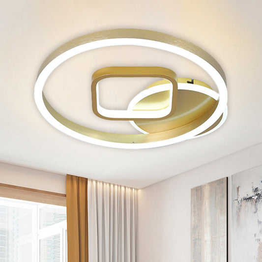 Metal Hoop and Square Ceiling Flush Minimalism 18"/22" Wide LED Gold Flush Mount Fixture, Warm/White Light Clearhalo 'Ceiling Lights' 'Close To Ceiling Lights' 'Close to ceiling' 'Flush mount' Lighting' 1637372