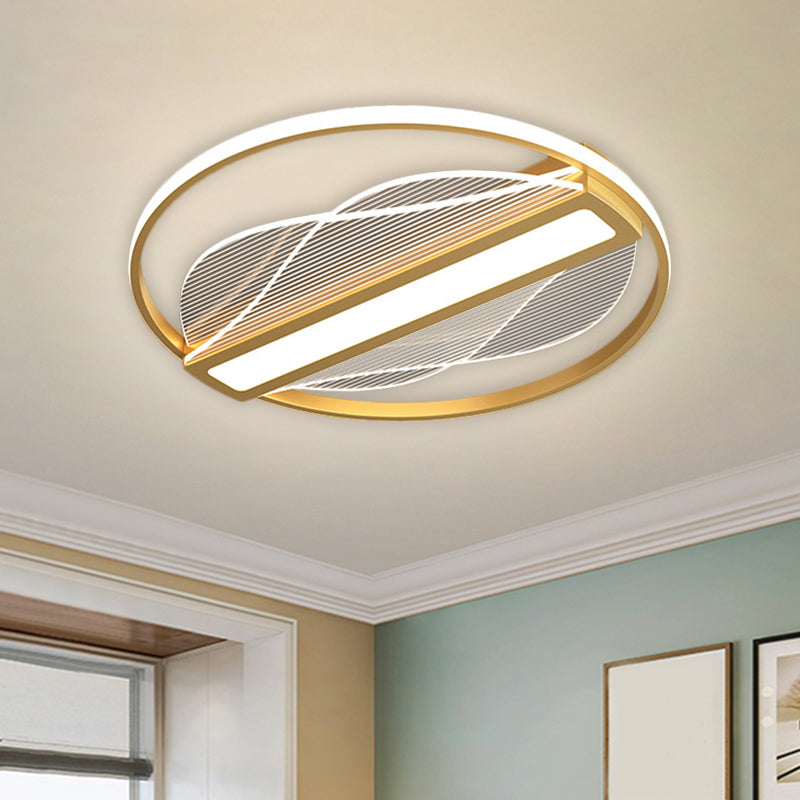 Circular Flush Mount Fixture Modernist Metallic 18"/21.5" Wide LED Gold Ceiling Lighting with Inner Bar Design in Warm/White Light Gold Clearhalo 'Ceiling Lights' 'Close To Ceiling Lights' 'Close to ceiling' 'Flush mount' Lighting' 1637376