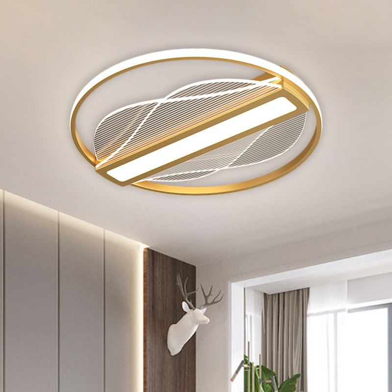 Circular Flush Mount Fixture Modernist Metallic 18"/21.5" Wide LED Gold Ceiling Lighting with Inner Bar Design in Warm/White Light Clearhalo 'Ceiling Lights' 'Close To Ceiling Lights' 'Close to ceiling' 'Flush mount' Lighting' 1637377