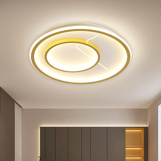 Aluminum 2 Rings Flush Mount Simplicity LED Gold Ceiling Lighting Fixture in Warm/White Light Gold Clearhalo 'Ceiling Lights' 'Close To Ceiling Lights' 'Close to ceiling' 'Flush mount' Lighting' 1637385