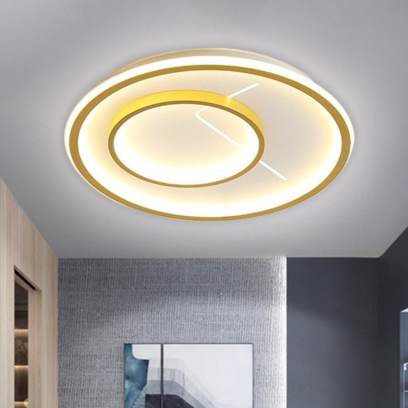 Aluminum 2 Rings Flush Mount Simplicity LED Gold Ceiling Lighting Fixture in Warm/White Light Clearhalo 'Ceiling Lights' 'Close To Ceiling Lights' 'Close to ceiling' 'Flush mount' Lighting' 1637386