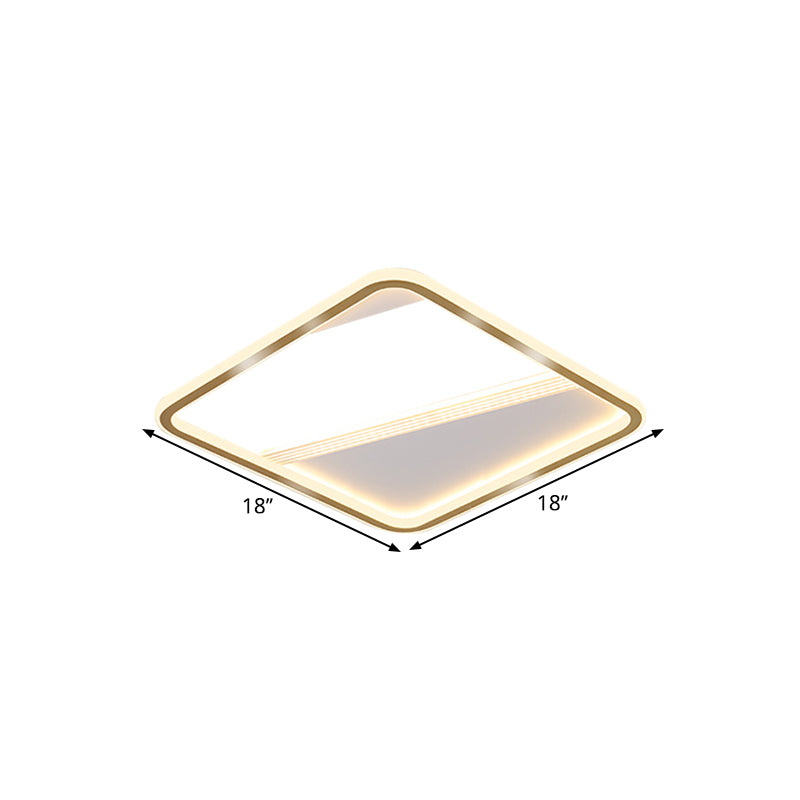 18"/21.5" W Gold Squared Flush Lamp Minimal LED Aluminum Ceiling Mount Lighting in Warm/White Light Clearhalo 'Ceiling Lights' 'Close To Ceiling Lights' 'Close to ceiling' 'Flush mount' Lighting' 1637397