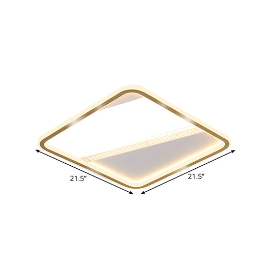 18"/21.5" W Gold Squared Flush Lamp Minimal LED Aluminum Ceiling Mount Lighting in Warm/White Light Clearhalo 'Ceiling Lights' 'Close To Ceiling Lights' 'Close to ceiling' 'Flush mount' Lighting' 1637398