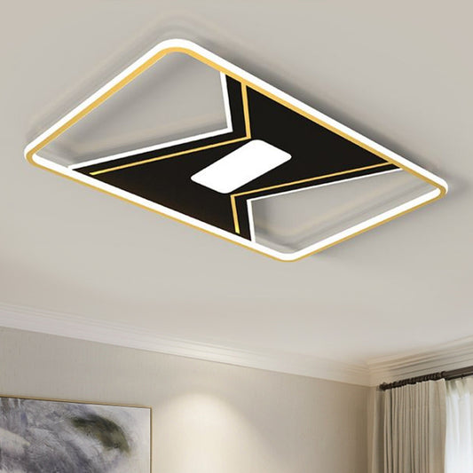 Gold Splicing Rectangle Ceiling Lamp Modernist LED Metallic Flush Mount Fixture in White/3 Color Light Clearhalo 'Ceiling Lights' 'Close To Ceiling Lights' 'Close to ceiling' 'Flush mount' Lighting' 1637430