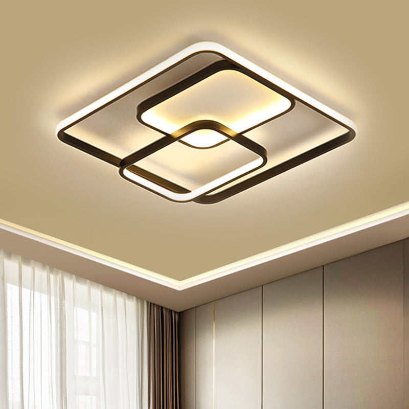 Metal Square and Rectangle Ceiling Lamp Contemporary 16.5"/20.5" W LED Black Flush Mount Lighting, Warm/White Light Clearhalo 'Ceiling Lights' 'Close To Ceiling Lights' 'Close to ceiling' 'Flush mount' Lighting' 1637434